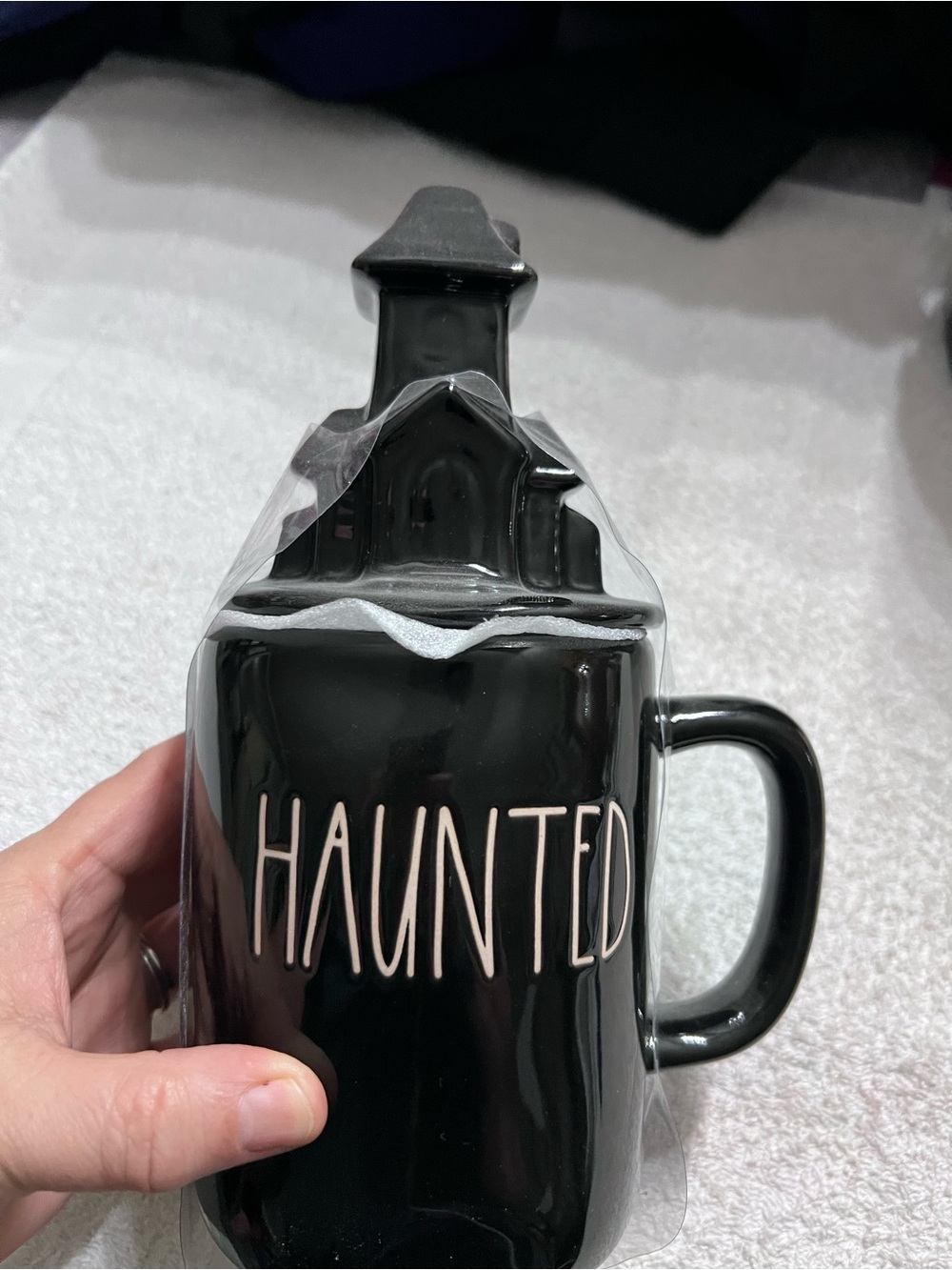 Rae Dunn HAUNTED Mug Black 22 Oz Haunted House Lid Halloween Artisan Collection